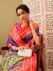 Blue and Red Pochampally Silk Blend Saree with Abstract Print – Traditional Wear Manufacturers  in Delhi