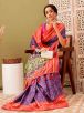 Blue and Red Pochampally Silk Blend Saree with Abstract Print – Traditional Wear Manufacturers  in Delhi