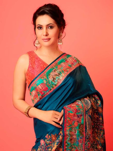 Blue Pashmina Silk Wedding Saree Intricate Zardosi Zari and Cutdana Gota Work Manufacturers  in Delhi