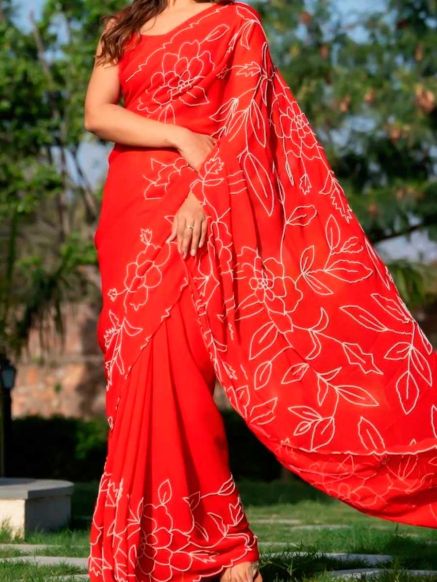 Charming Red Blended Pearl Work Saree with Dry Clean Only Manufacturers  in Delhi