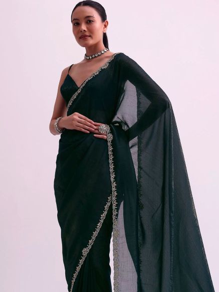 Classic Black Kundan Work Silk Saree Stunning for Effortless Party Wear Style For Women Manufacturers  in Delhi