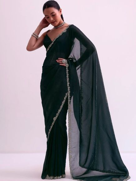 Classic Black Kundan Work Silk Saree Stunning for Effortless Party Wear Style For Women Manufacturers  in Delhi