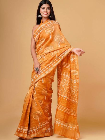 Classic Gold Maheshwari Silk Saree with Hand Block Design – Traditional Indian Wear Manufacturers  in Delhi