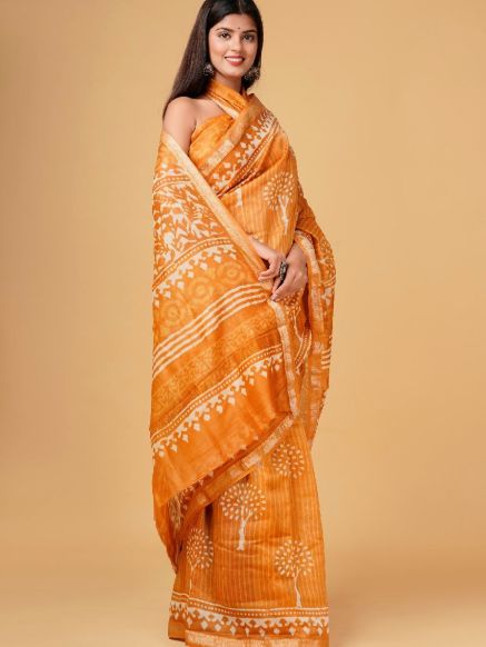 Classic Gold Maheshwari Silk Saree with Hand Block Design – Traditional Indian Wear Manufacturers  in Delhi