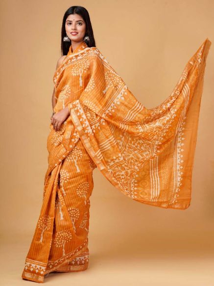 Classic Gold Maheshwari Silk Saree with Hand Block Design – Traditional Indian Wear Manufacturers  in Delhi