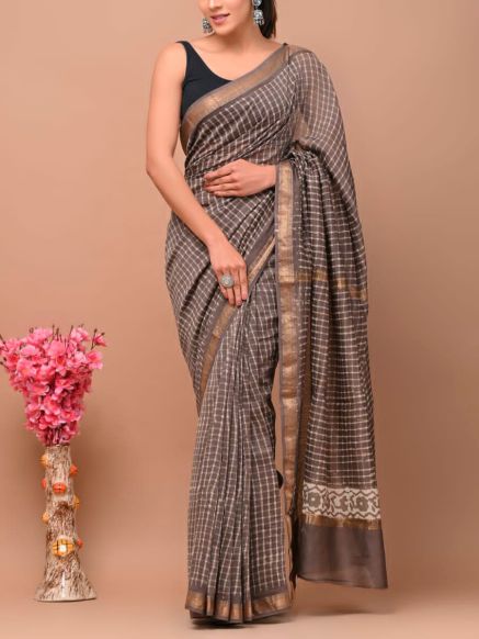 Classic Maheshwari Silk Saree with Hand Block Print – Perfect for Party Events Manufacturers  in Delhi