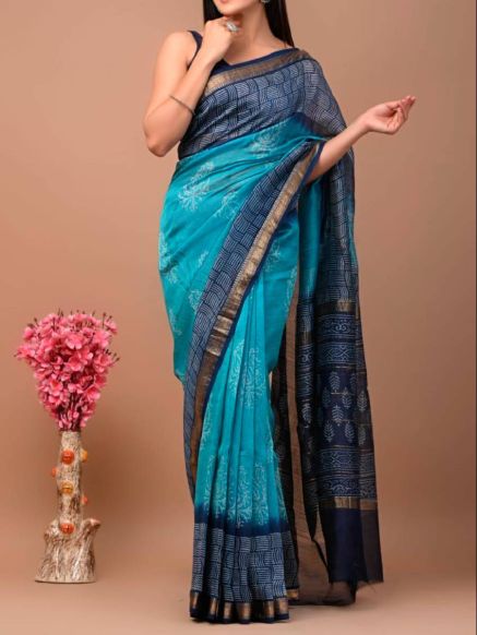 Classic Maheshwari Silk Saree with Hand Block Print – Perfect for Party Events Manufacturers  in Delhi