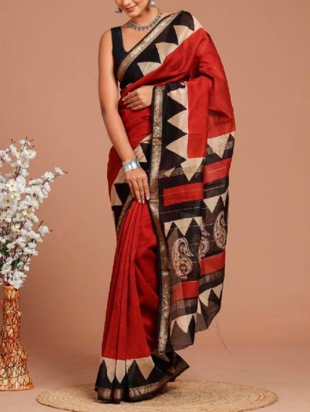 Designer Maheshwari Silk Printed Saree with Block Print and Maheshwari Border Manufacturers  in Delhi