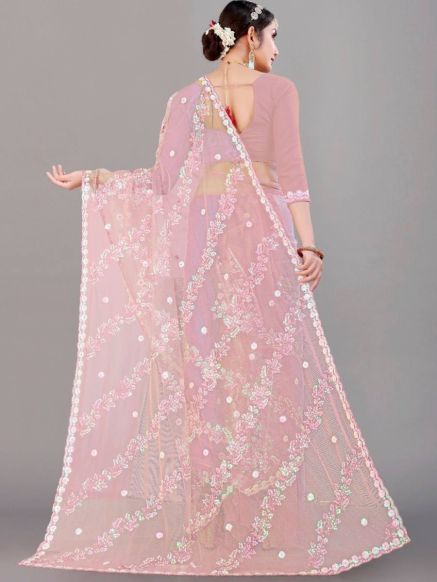 Designer Pink Bridal Saree Net Fabric with Rich Zari Embroidery for Weddings Manufacturers  in Delhi