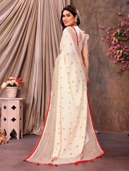Elegant Cream and Red Ethnic Motifs Printed Jute Cotton Saree with Printed Border – Perfect for Festive Occasions Manufacturers  in Delhi