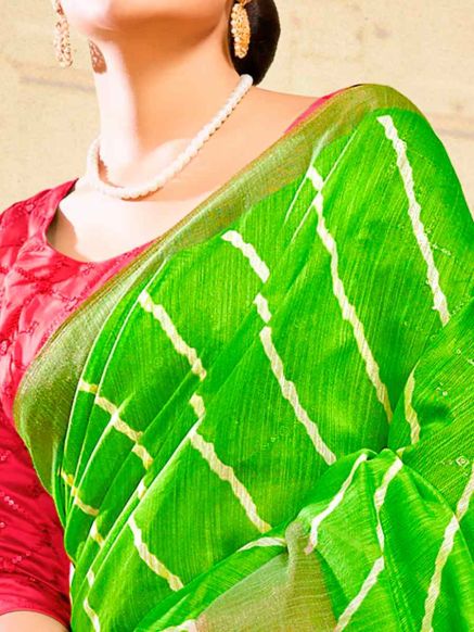 Elegant Green Lehariya Linen Saree with Striped Print Perfect for Festive Occasions Manufacturers  in Delhi