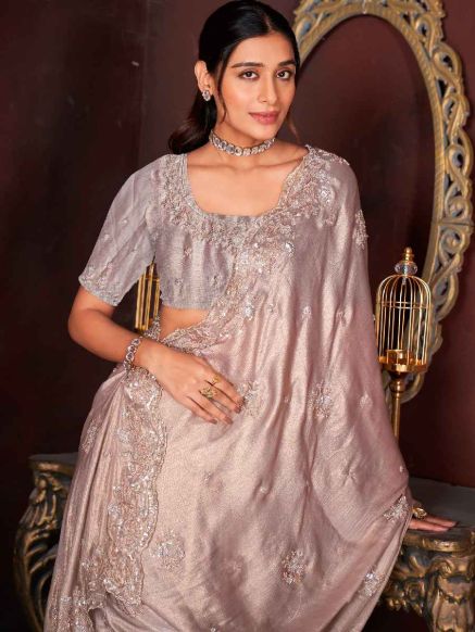 Elegant Grey Bead Work Saree with Sequin Detailing - Perfect for Party Wear Manufacturers  in Delhi