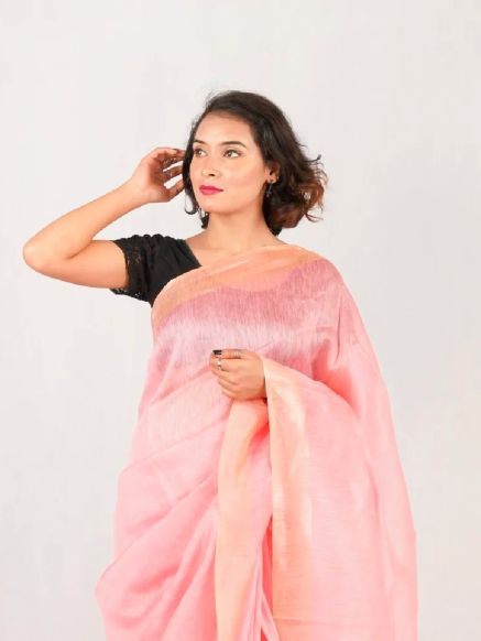 Elegant Linen Pure Silk Saree for Party Wear Plain Style Includes Blouse Piece Manufacturers  in Delhi
