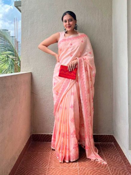 Elegant Peach Kasuti Blended Georgette Saree with Embroidered for Weddings Manufacturers  in Delhi