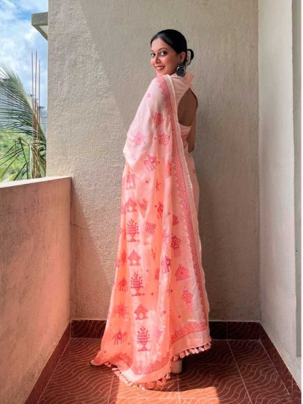 Elegant Peach Kasuti Blended Georgette Saree with Embroidered for Weddings Manufacturers  in Delhi