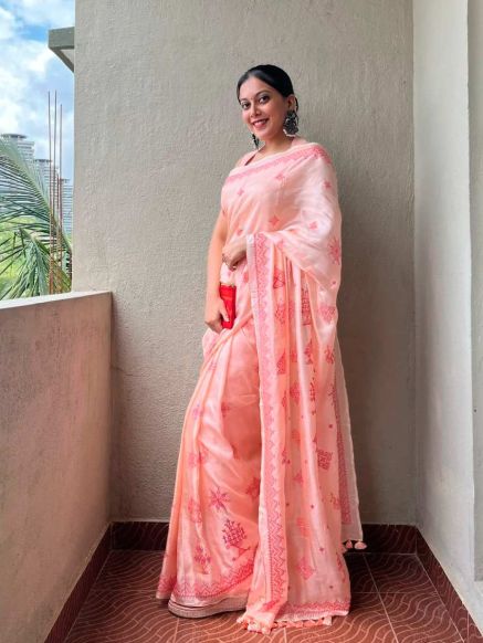 Elegant Peach Kasuti Blended Georgette Saree with Embroidered for Weddings Manufacturers  in Delhi
