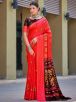 Elegant Red Printed Jute Saree Ikkat and Floral Patterns Perfect for Festive Occasions Manufacturers  in Delhi