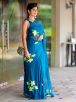 Elegant Rich Blue Chiffon Saree with Floral Hand painted Design Classy and Lightweight Manufacturers  in Delhi