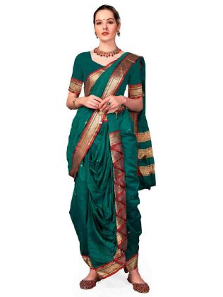 Elegant Woven Cotton Paithani Nauvari Saree with Zari Design for Festival Manufacturers in Delhi