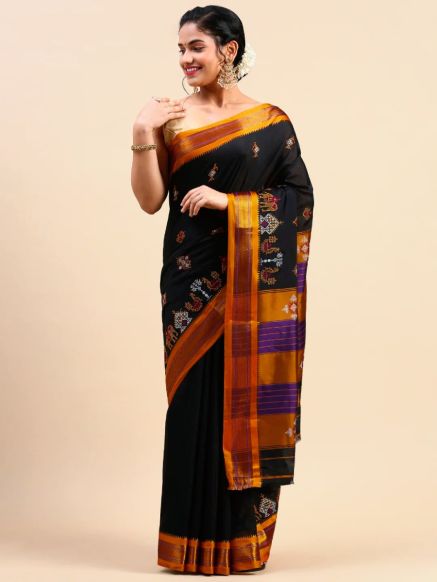 Exquisite Kasuti Black Soft Cotton Wedding Saree and Geometric Patterns Manufacturers  in Delhi