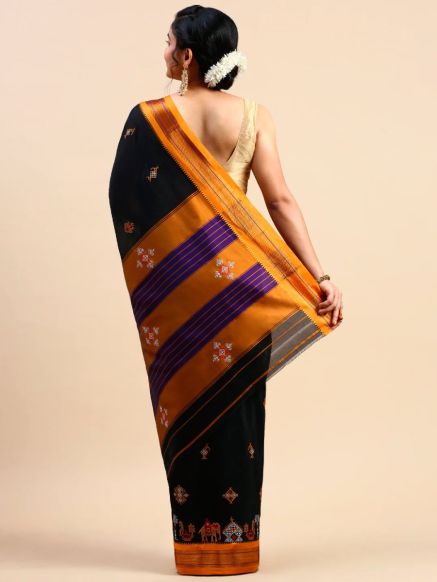 Exquisite Kasuti Black Soft Cotton Wedding Saree and Geometric Patterns Manufacturers  in Delhi