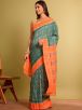 Geometric Print Green and Orange Pochampally Cotton Saree with Solid Border – Traditional Indian Style Manufacturers  in Delhi