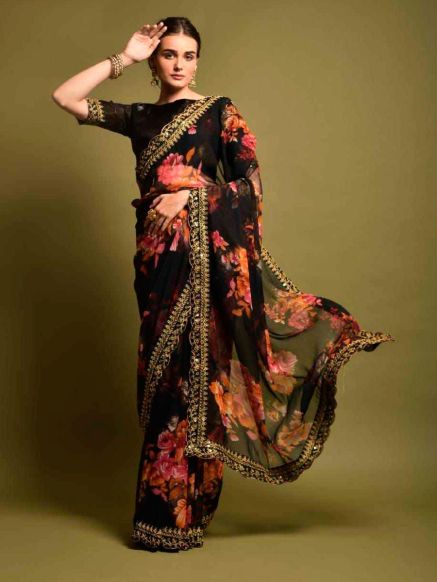Georgette Saree for Women Traditional Indian Design Ideal for Weddings Parties and Special Occasions Manufacturers  in Delhi