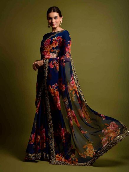 Georgette Saree for Women Traditional Indian Design Ideal for Weddings Parties and Special Occasions Manufacturers  in Delhi