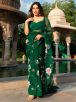 Graceful Green Organza Hand Painted Saree Featuring Artistic Festive Occasion Manufacturers  in Delhi