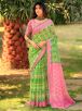 Green and Pink Ethnic Motifs Patchwork Saree in Cotton Blend with Printed Border - Daily Wear Manufacturers  in Delhi
