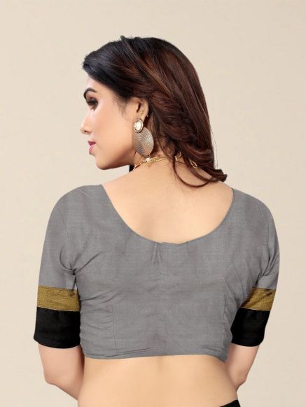Grey and Black Embellished Embroidered Cotton Saree with Embroidered Border - Party Wear Manufacturers  in Delhi