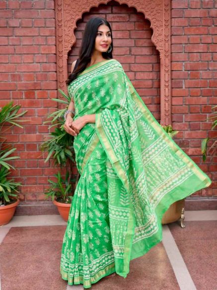 Hand Block Printed Maheshwari Silk Saree in Multi Color for Party Wear Traditional Design Manufacturers  in Delhi