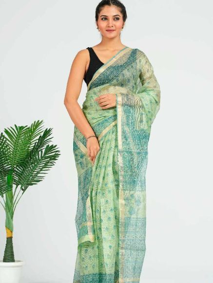 Kota Silk Saree with Gold Zari Border and Hand Block Print for Everyday Wear Manufacturers  in Delhi