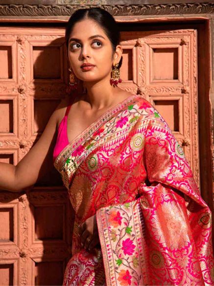 Luxurious Handwoven Pink Pure Katan Silk Banarasi Brocade Saree Dry Clean Only Manufacturers  in Delhi