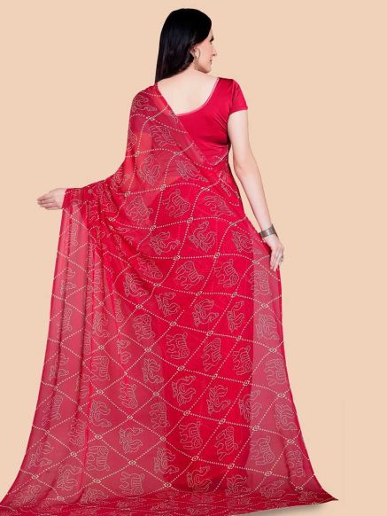 Magenta and White Bandhani Printed Poly Chiffon Saree – Festive Wear Manufacturers  in Delhi