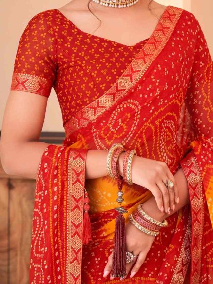 Modern Design Red and Orange Color Border Saree for Women in Georgette Silk with Embroidery - Ideal for Party Wear Manufacturers  in Delhi