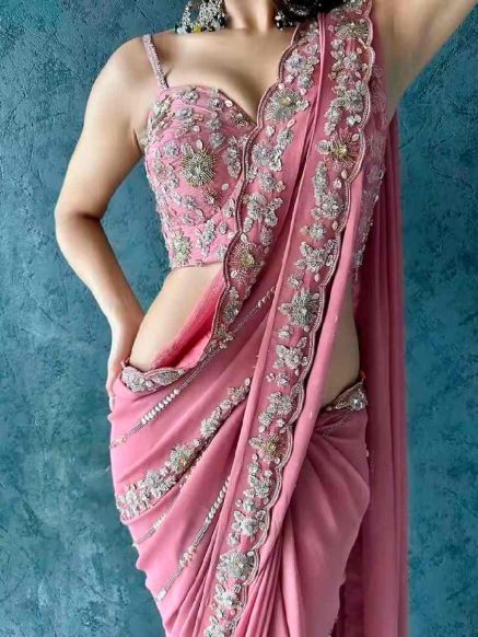 Party and Festival Pink Georgette Saree – Traditional Indian Style Manufacturers  in Delhi