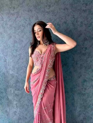Party and Festival Pink Georgette Saree – Traditional Indian Style Manufacturers in Madhya Pradesh