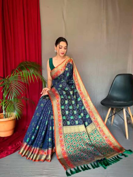 Premium Silk Screen Printed Multi Color Patola Silk Saree for Parties Manufacturers  in Delhi