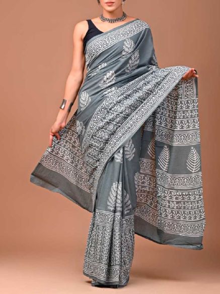 Pure Cotton Printed Saree with Block Prints and Hand Work Manufacturers  in Delhi