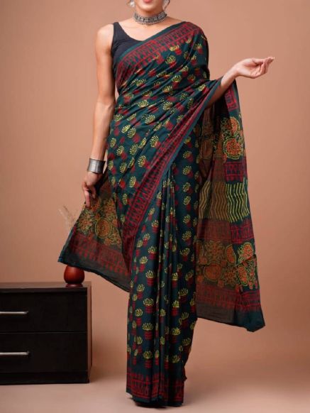 Pure Cotton Printed Saree with Block Prints and Hand Work Manufacturers  in Delhi