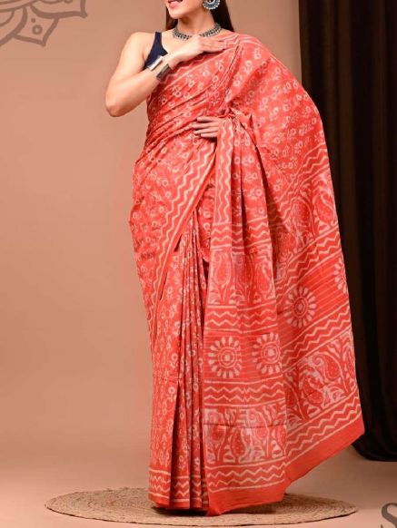 Pure Cotton Printed Saree with Block Prints and Hand Work Manufacturers  in Delhi