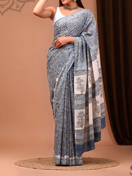 Pure Cotton Printed Saree with Block Prints and Hand Work Manufacturers  in Delhi