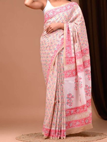 Pure Cotton Printed Saree with Block Prints and Hand Work Manufacturers  in Delhi
