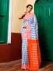 Pure Cotton White and Blue Pochampally Saree with Checked Pattern and Solid Border – Ideal for Traditional Occasions Manufacturers  in Delhi