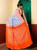 Pure Cotton White and Blue Pochampally Saree with Checked Pattern and Solid Border – Ideal for Traditional Occasions Manufacturers  in Delhi