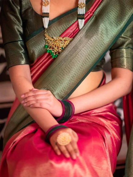 Pure Kanchipuram Dupion Silk Saree in Pink Unstitched with Steam Iron Crafted in India Manufacturers  in Delhi