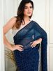 Rama Blue Bridesmaid Pearl Work Saree with Stone Work Georgette Fabric Dry Clean Only Manufacturers  in Delhi