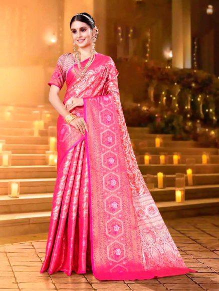 Royal Pink Kanchipuram Silk Saree Intricate Zardosi Work for Festivals Weddings Special Occasions Manufacturers  in Delhi