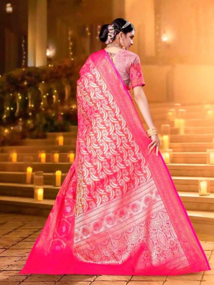 Royal Pink Kanchipuram Silk Saree Intricate Zardosi Work for Festivals Weddings Special Occasions Manufacturers  in Delhi